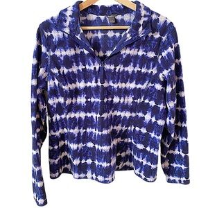 Eddie Bauer Blue and White Tie-Dye Fleece Quarter Zip Spring Jacket Size L